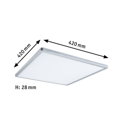 Square silver aluminum LED ceiling light 420x420 mm with 28 mm height for modern lighting