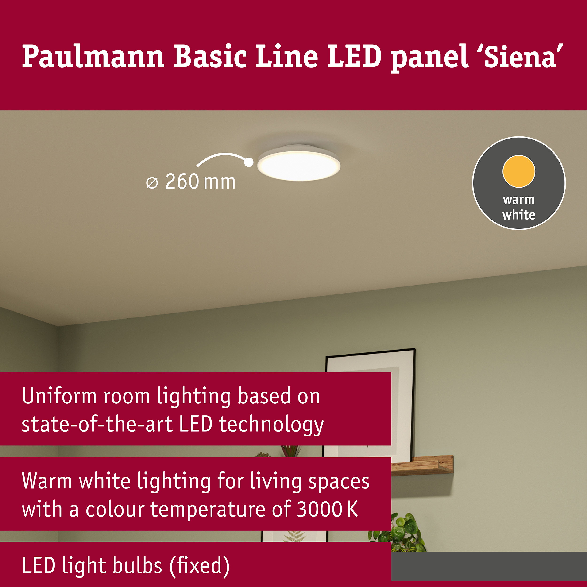 LED Ceiling light Siena 3000K 260mm 1500lm 230V 18,8W
