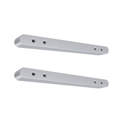 Deux supports muraux en aluminium argenté avec bords arrondis et trous de vis pour éclairage LED.