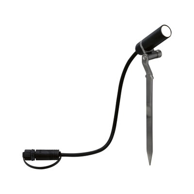 Zwarte LED-tuinschijnwerper met grondpen en kabel voor buitenverlichting en tuinaccenten