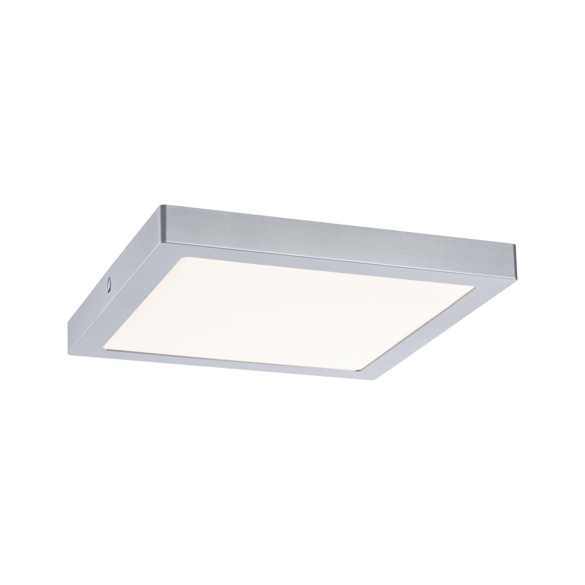 Square ceiling light with silver metal frame and white diffuser for modern interior lighting