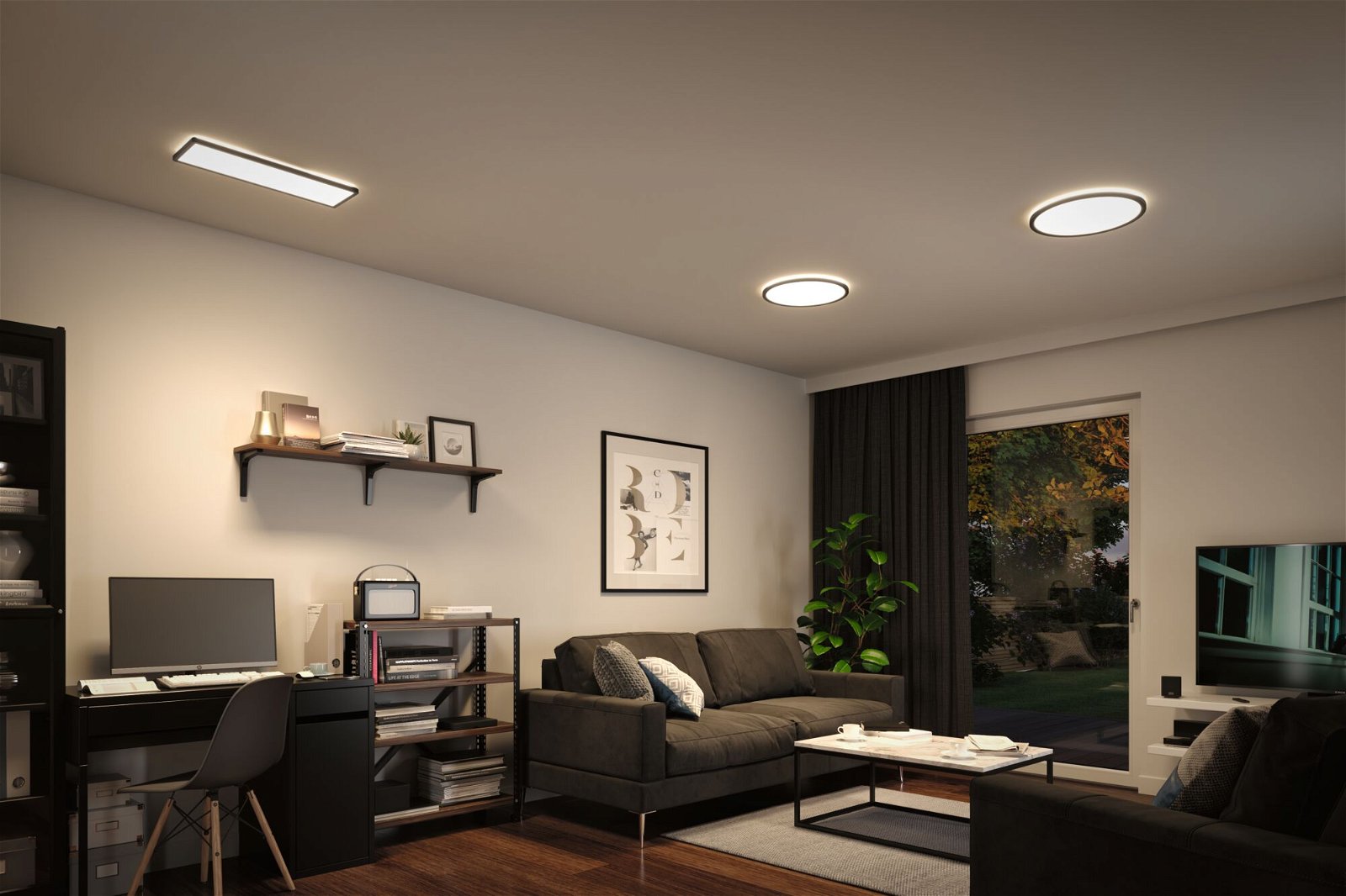 Panneau LED 3-Step-Dim Atria Shine Backlight carré 580x200mm 22W 1800lm 4000K Noir gradable