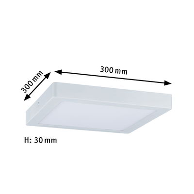 Square white LED ceiling light in plastic, 300x300 mm, slim design with 30 mm height