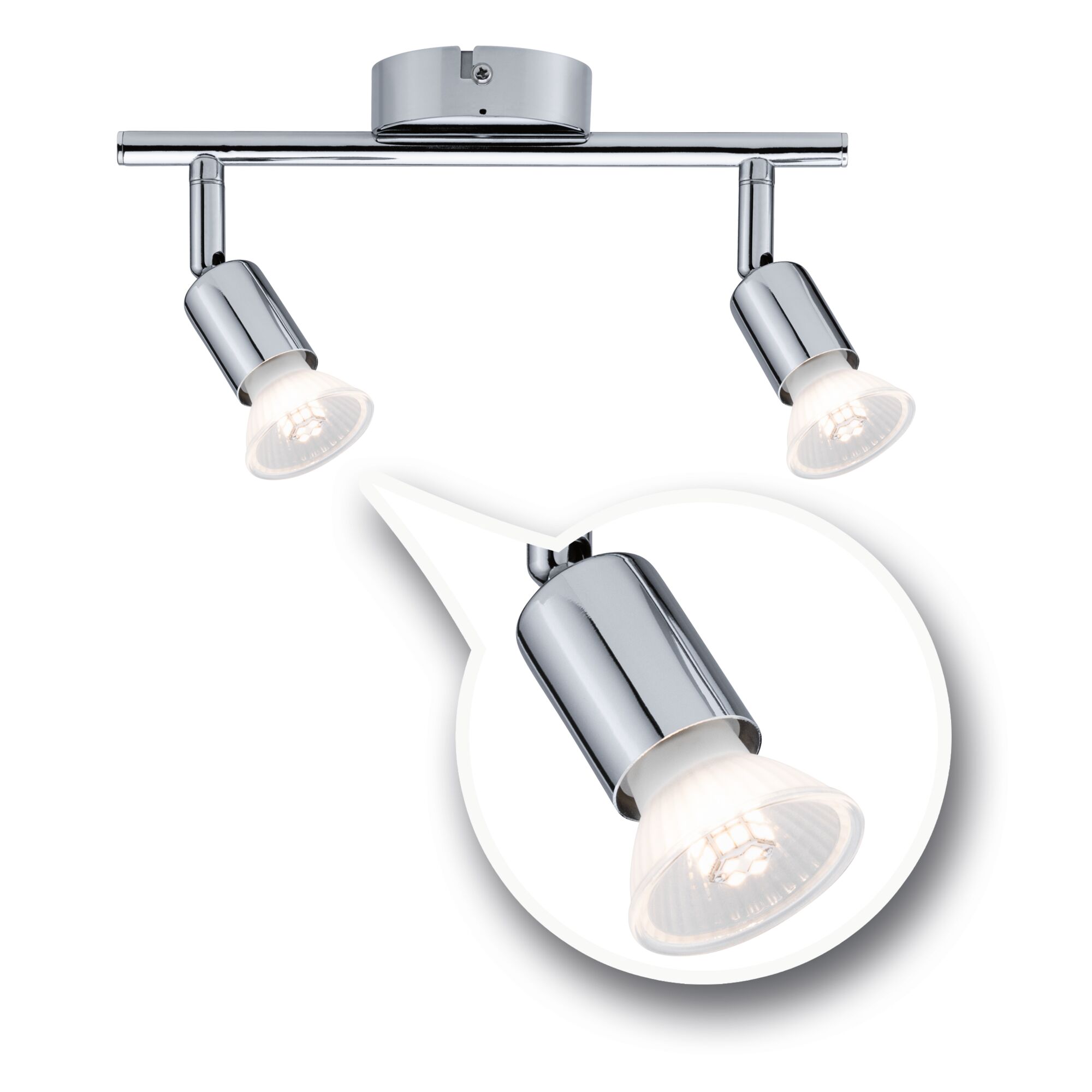 Spot de plafond à deux lampes en métal chromé avec ampoules LED GU10 pour éclairage intérieur