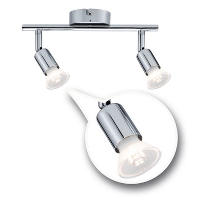 Spot de plafond à deux lampes en métal chromé avec ampoules LED GU10 pour éclairage intérieur