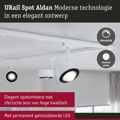 Witte URail Spot Aldan LED-spot met dimbare neutraalwitte verlichting aan het plafond