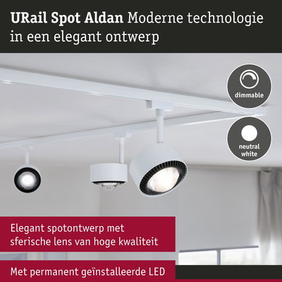 Witte URail Spot Aldan LED-spot met dimbare neutraalwitte verlichting aan het plafond
