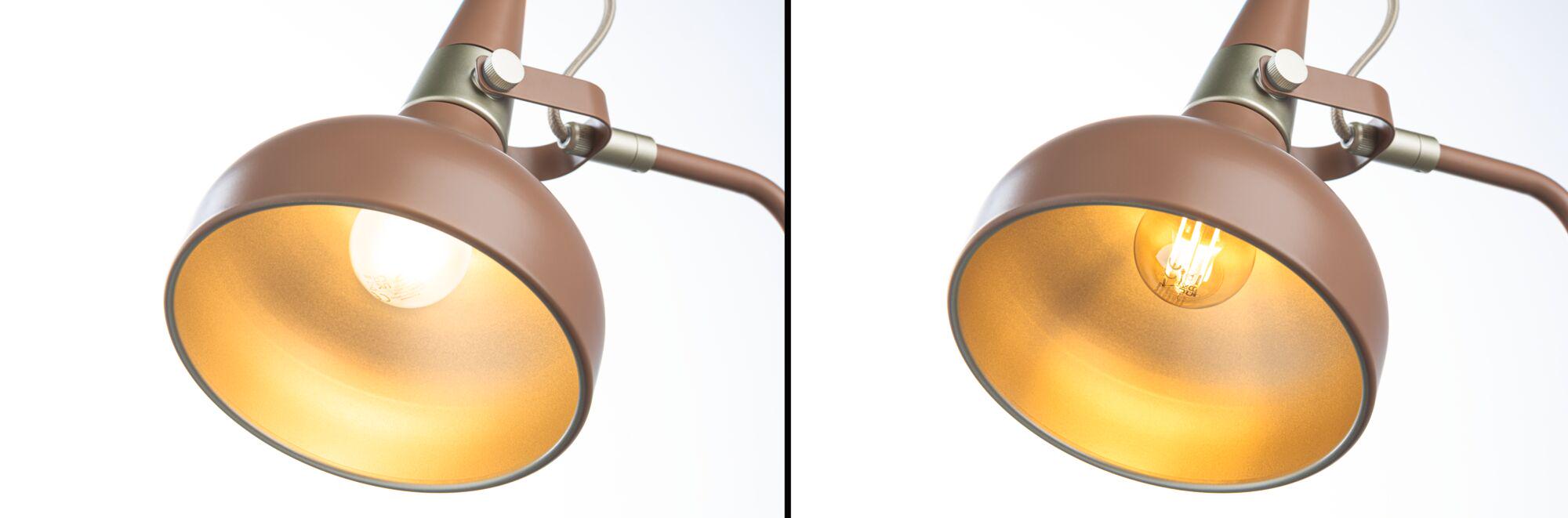 Brązowa metalowa lampa ścienna z regulowanym ramieniem i ciepłym światłem LED do wnętrz