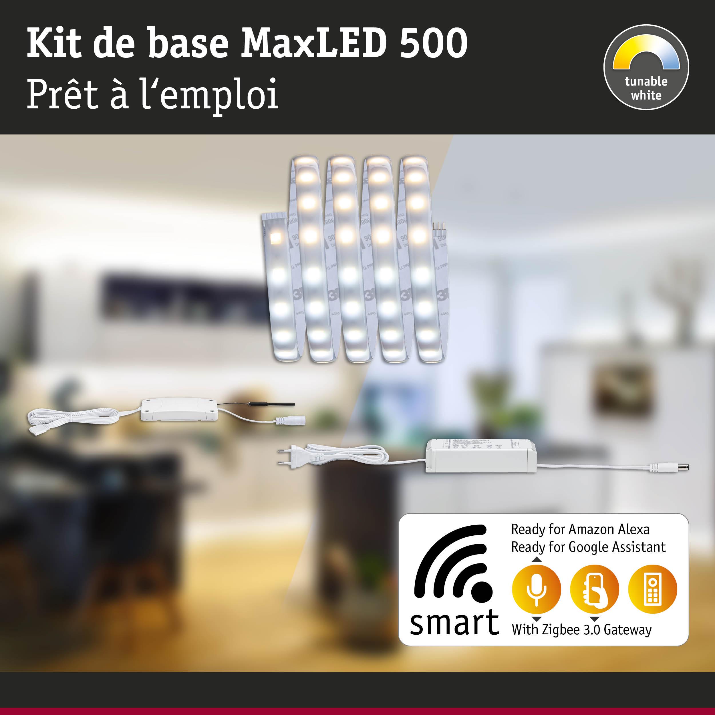 Kit de base MaxLED 500 avec bande LED blanche, contrôle intelligent, compatible Zigbee 3.0