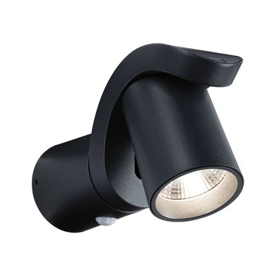 Black metal LED outdoor wall light with motion sensor for modern exterior lighting