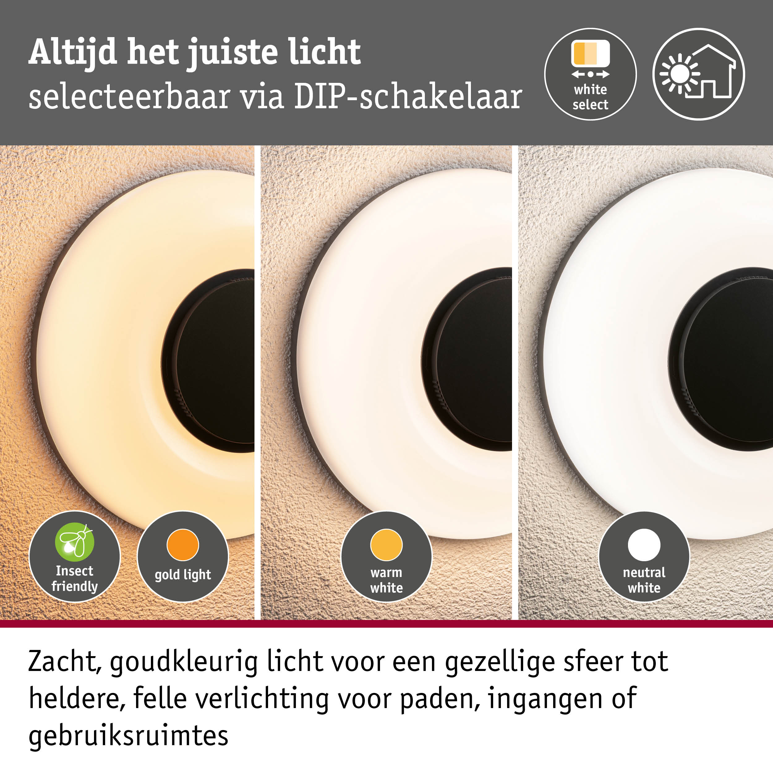 LED-wandarmatuur voor buiten Aureva IP65 rond 220mm 2200 - 4000K 20,5W 1730lm 230V Antraciet/Wit Polycarbonaat
