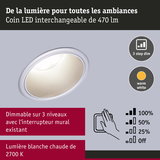 Spot LED encastrable dimmable avec lumière blanc chaud 2700K et variation en 3 niveaux