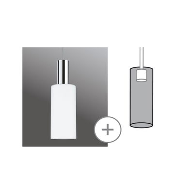 Modern pendant light with white glass and chrome metal for stylish indoor lighting