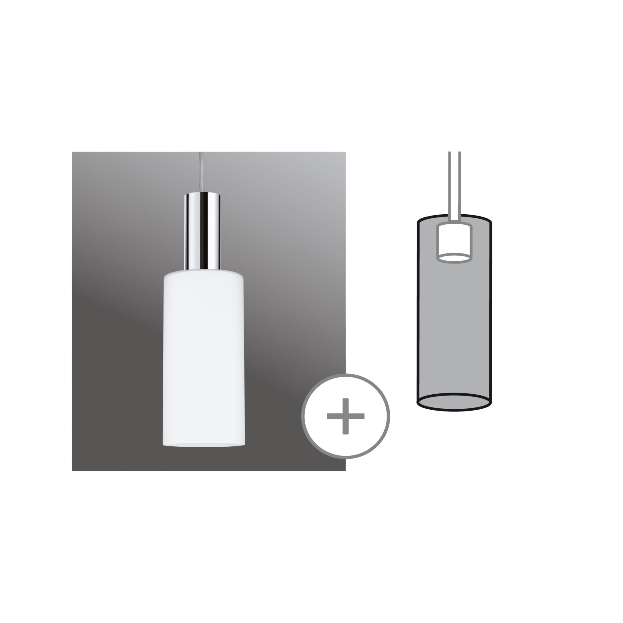 URail Schirm 2Easy Raja 100mm Opal Moderne Pendelleuchte mit weißem Glas und verchromtem Metall für stilvolle Innenbeleuchtung