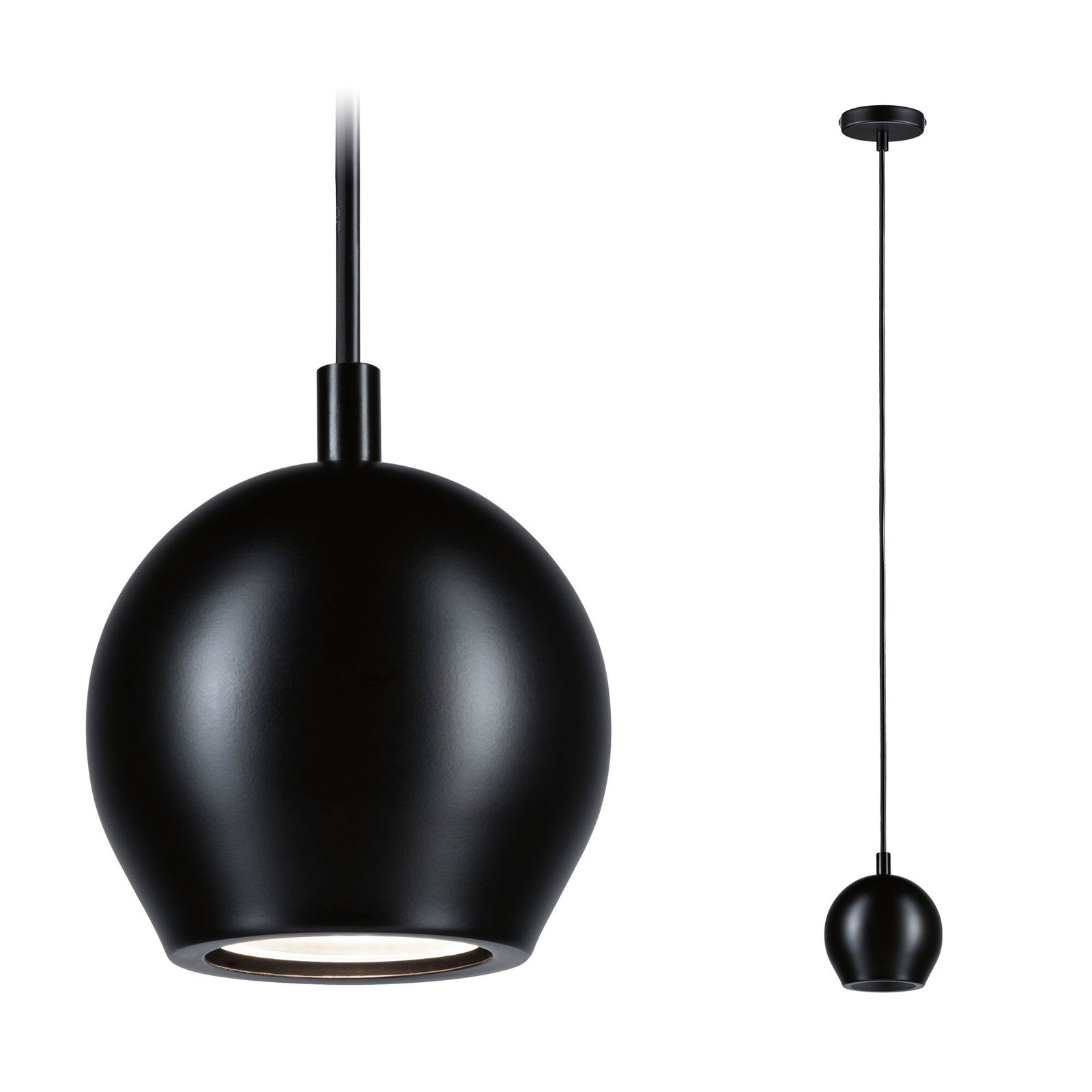 LED-pendelarmatur Shima GU10 max. 10W Mat sort Sort metalpendel med kugleformet skærm og LED-lys til moderne indendørsbelysning