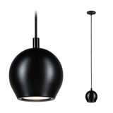 Black metal pendant lamp with spherical shade and LED light, ideal for modern interior lighting solutions