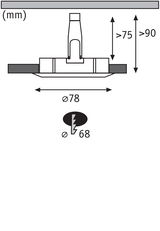 Technical drawing of recessed spotlight with 78 mm diameter and 90 mm installation depth.
