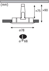 Technical drawing of recessed spotlight with 78 mm diameter and 90 mm installation depth.