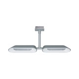 Modern silver metal ceiling spotlight with two elongated heads for versatile indoor lighting