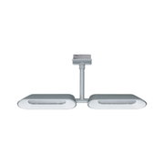 Modern silver metal ceiling light with two oval LED lamps for living spaces