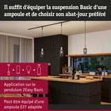 Cuisine moderne avec trois suspensions Basic en verre équipées d’ampoules LED E27