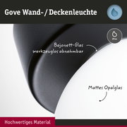 Gove Wand- und Deckenleuchte mit mattem Opalglas und schwarzem Gehäuse, IP44 Schutz für Badbeleuchtung