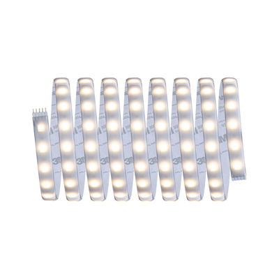 Flexibler LED-Lichtstreifen mit warmweißem Licht und selbstklebender Rückseite für vielseitige Beleuchtung.