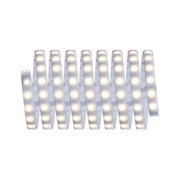 Flexible LED strip light with warm white glow and adhesive backing for versatile lighting solutions.