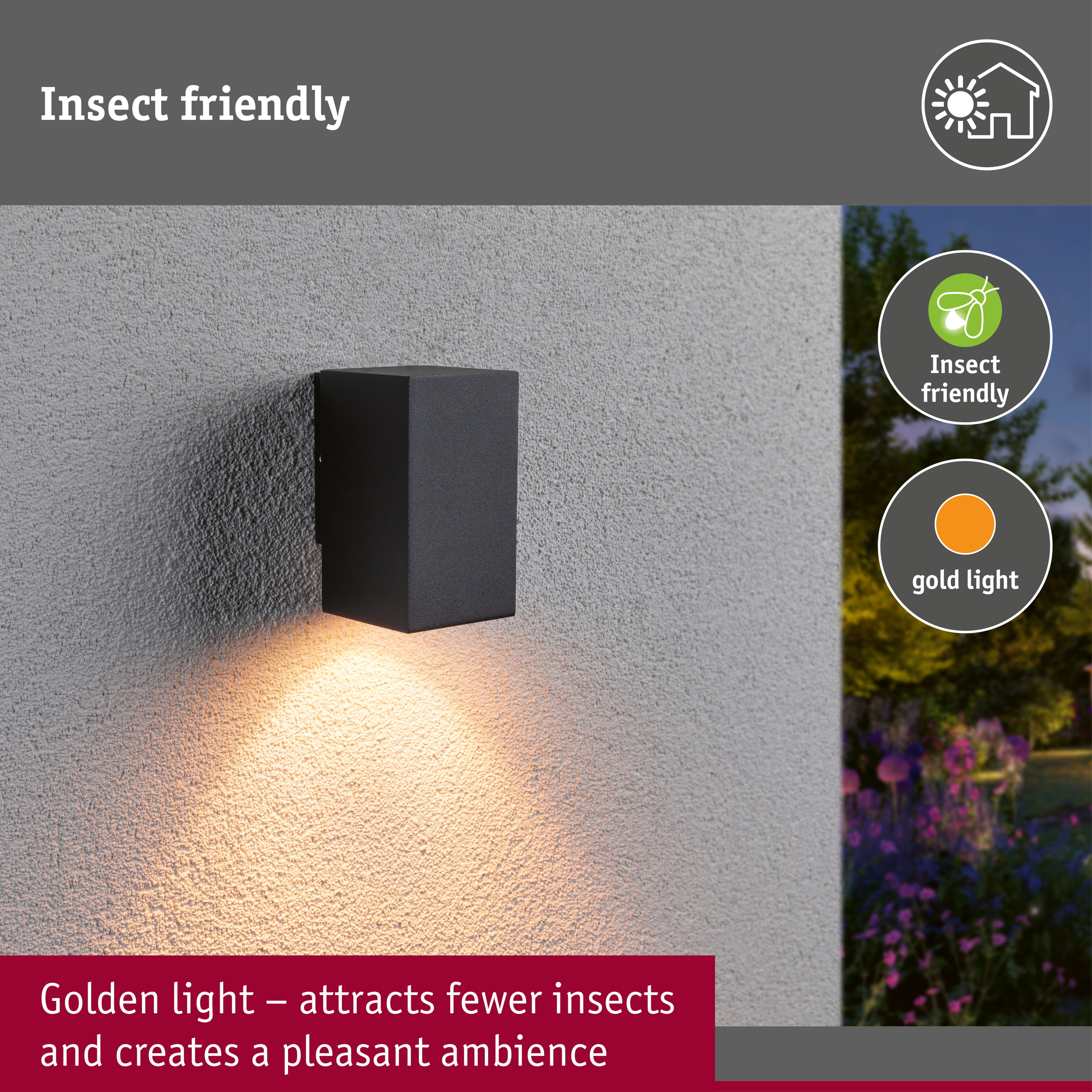 LED Wall light Flame insect friendly IP44 angular 58x103mm 2200K 4W 265lm 230V 75° Anthracite Metal