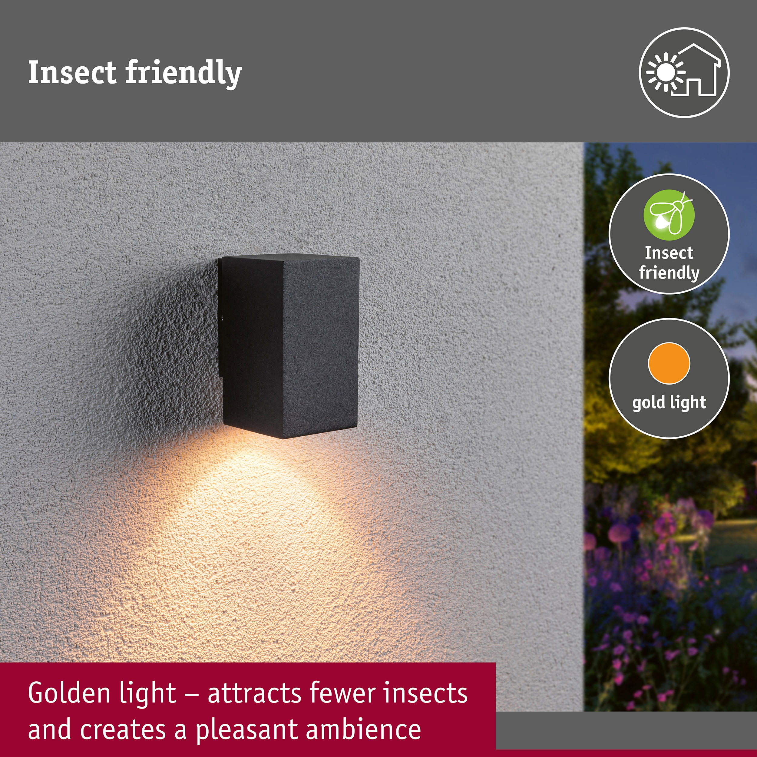 LED Wall light Flame insect friendly IP44 angular 58x103mm 2200K 4W 265lm 230V 75° Anthracite Metal