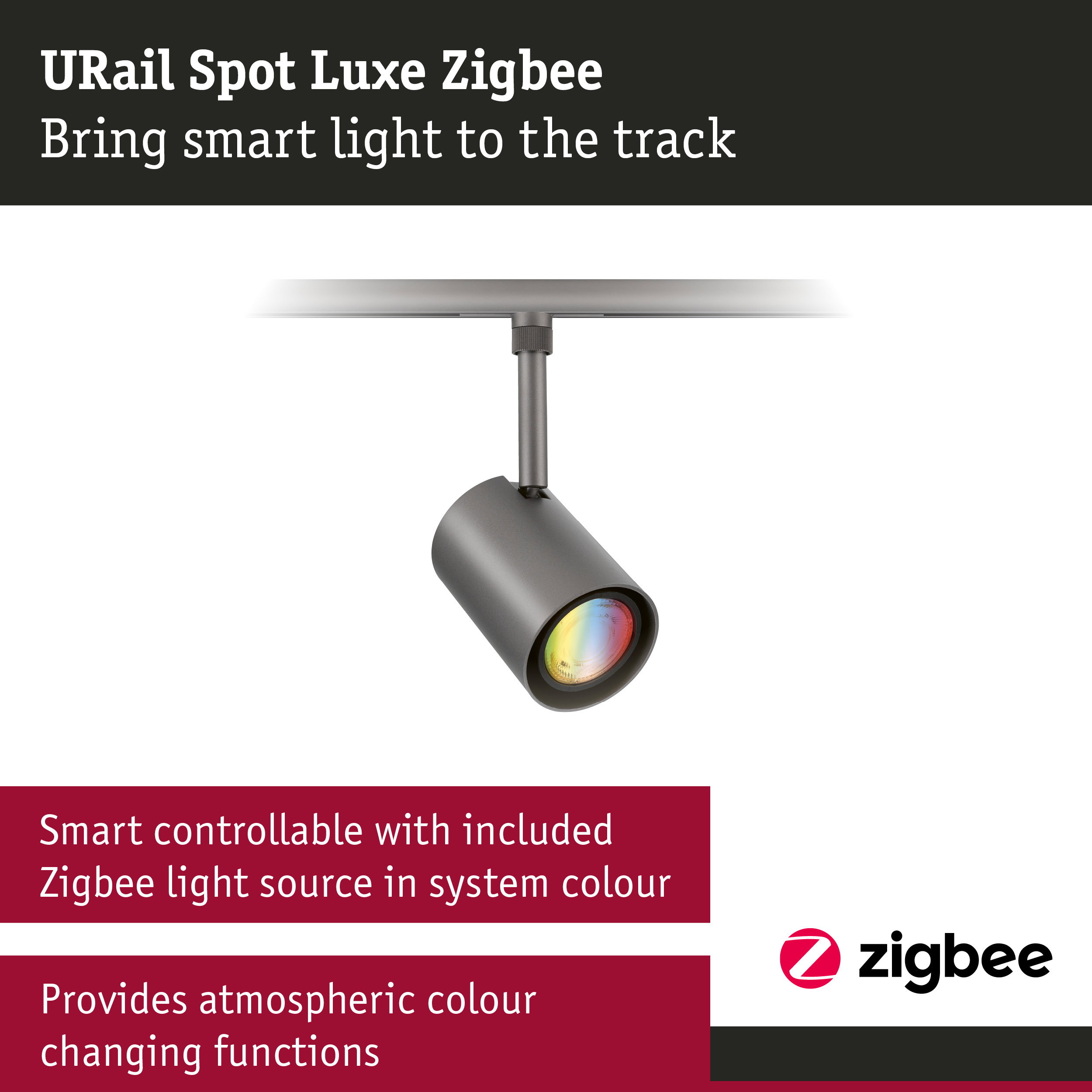 URail Rail spot Smart Home Zigbee 3.0 Luxe GU10 350lm 4,8W RGBW dimmable 230V Titanium