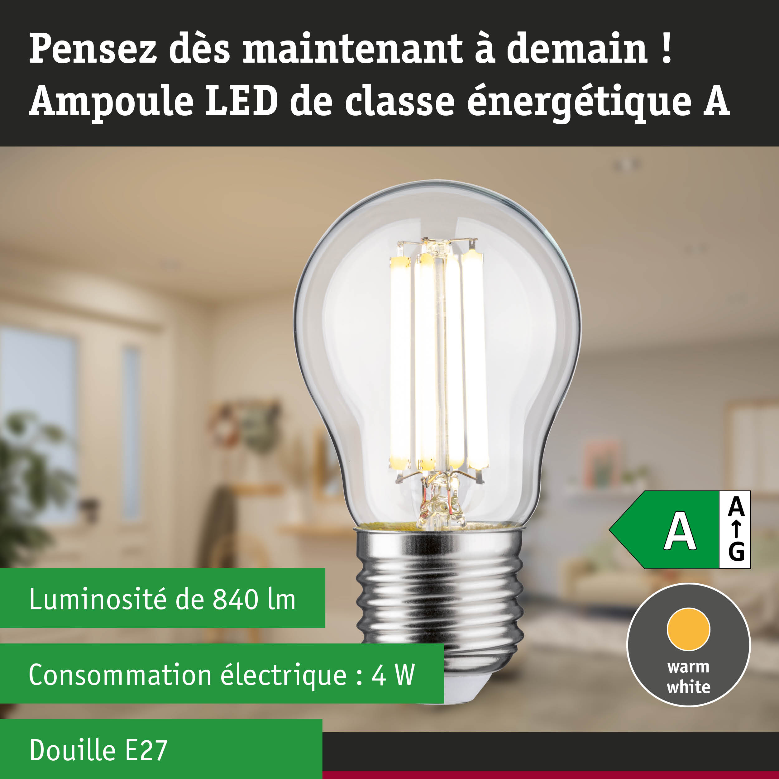 Ampoule LED lumière blanc neutre ultra-efficace sur fond de forêt verte lumineuse