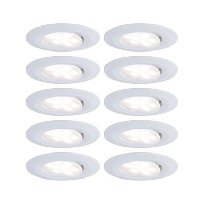 Ten white LED recessed spotlights with adjustable heads for versatile room lighting