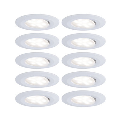 Ten white LED recessed spotlights with adjustable heads for versatile room lighting