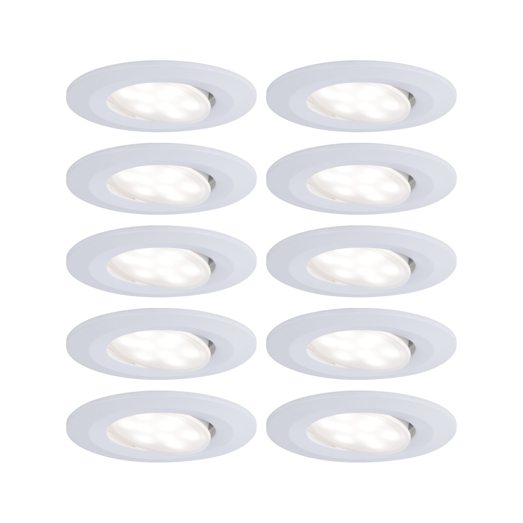 Oświetlenie wpuszczane LED Calla Zestaw podstawowy obrotowy IP65 okrągły 90mm 30° 10x6W 10x530lm 230V 4000K Biały mat Sześć białych wpuszczanych reflektorów LED z regulowanym kątem światła do oświetlenia wnętrz
