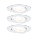 Set of three white plastic recessed spotlights with adjustable heads for versatile lighting