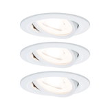 Set of three white plastic recessed spotlights with adjustable heads for versatile lighting