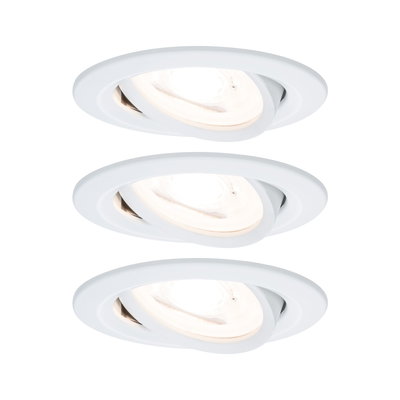 Set of three white plastic recessed spotlights with adjustable heads for versatile lighting