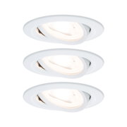 Set of three white plastic recessed spotlights with adjustable heads for versatile lighting