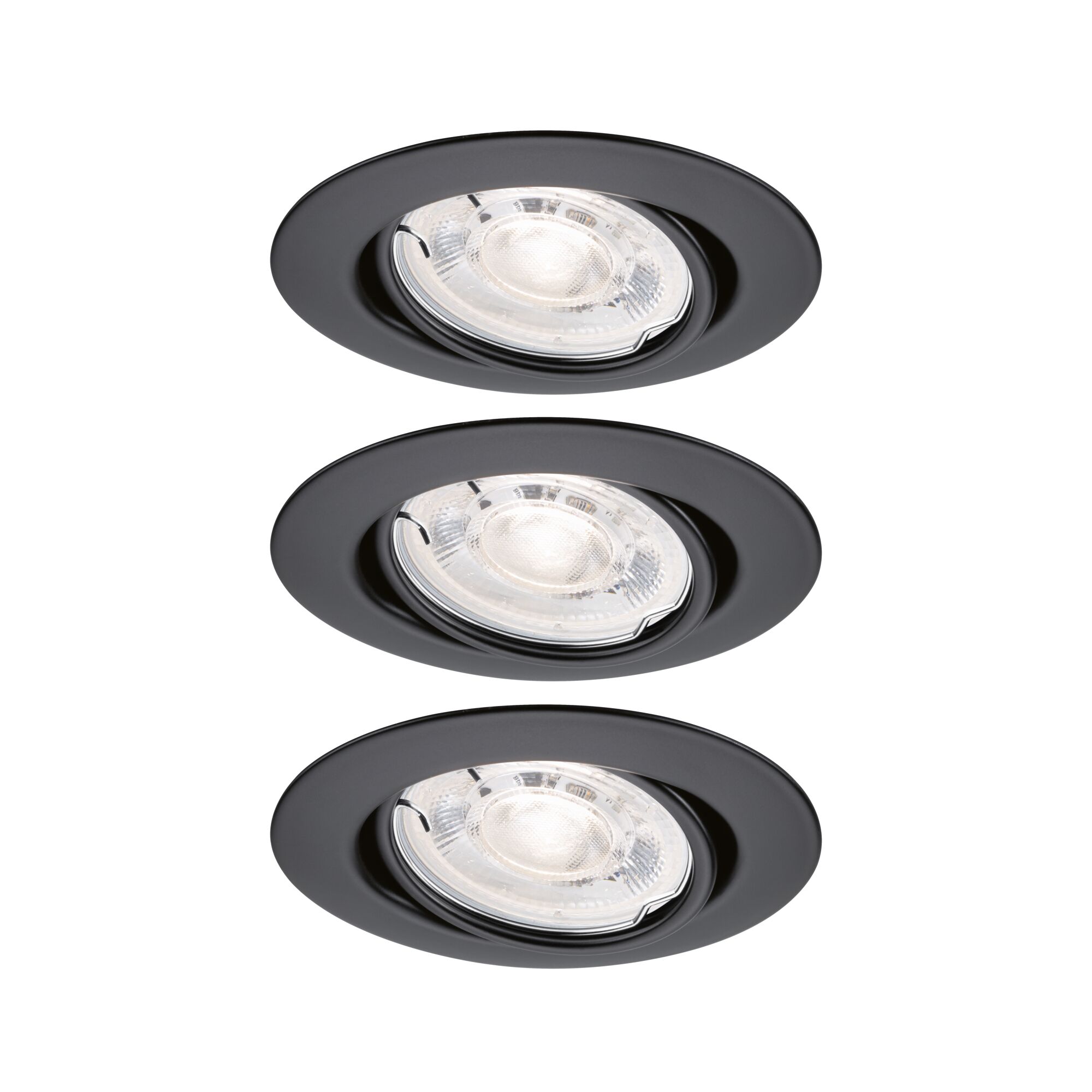 Schwarzer Einbaustrahler aus Metall mit klarem Glas und LED-Licht für moderne Innenbeleuchtung