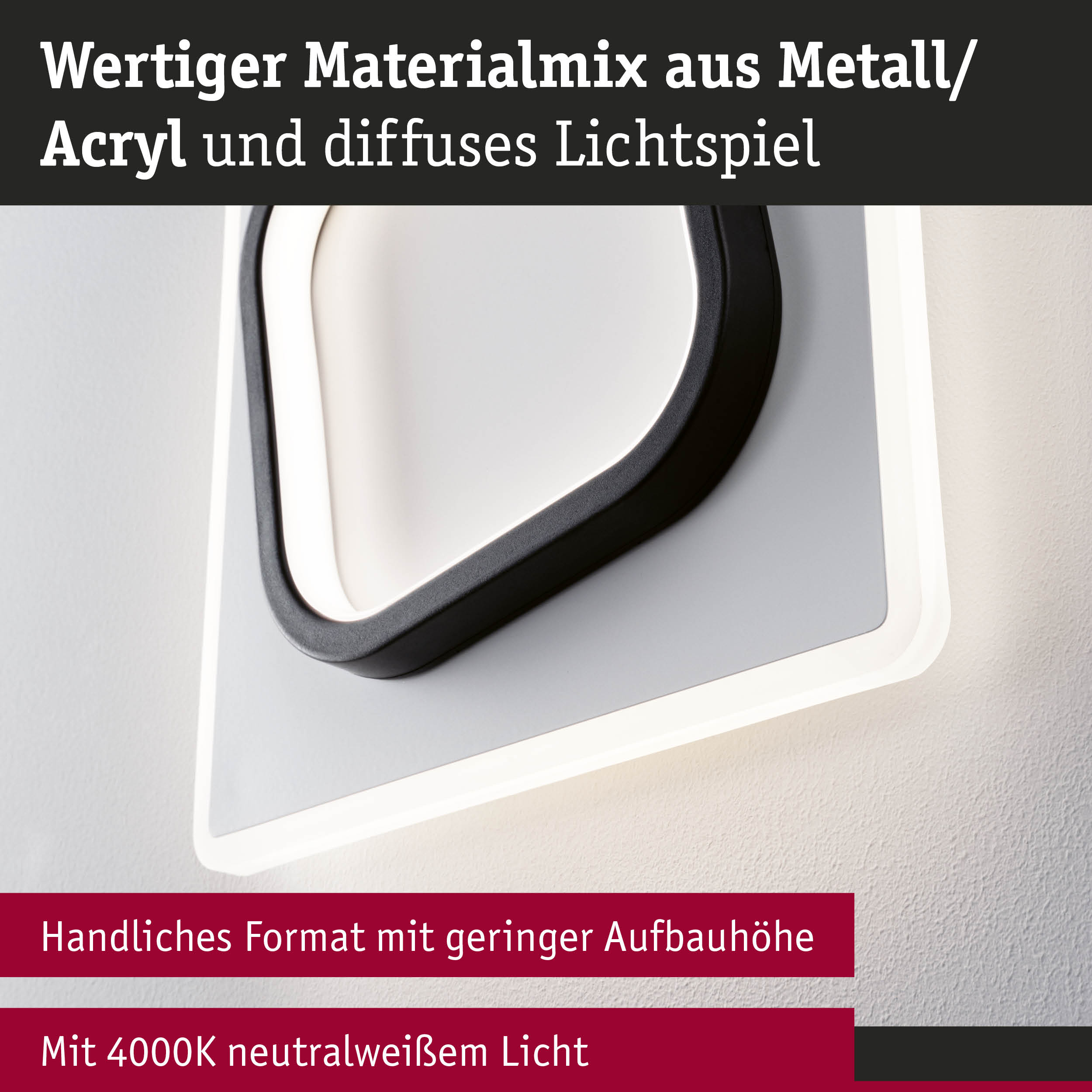 Moderne Wandlampe aus Metall und Acryl in Weiß und Schwarz mit 4000K neutralweißem Licht