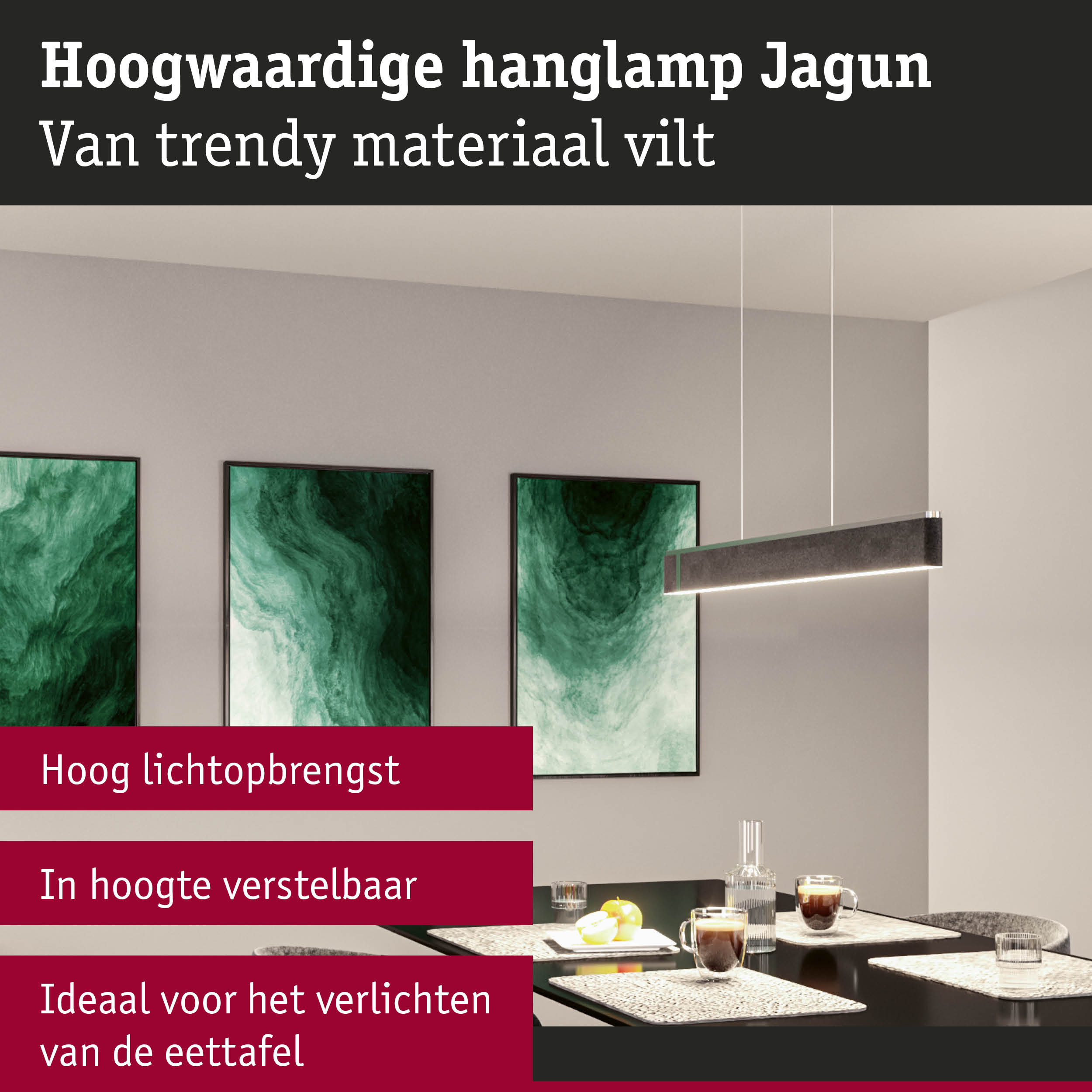 Moderne hanglamp Jagun van grijs vilt, in hoogte verstelbaar, ideaal voor verlichting van de eettafel