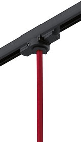 Black track connector with red textile cable for modern LED track lighting systems