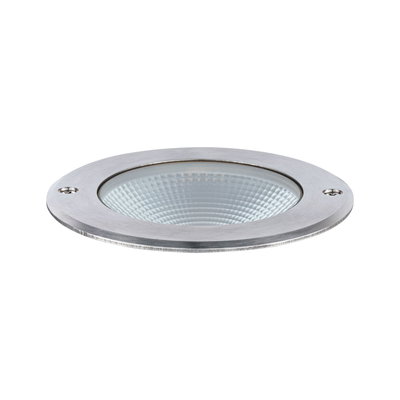 Rundes Einbauleuchten-Element aus gebürstetem Edelstahl mit strukturiertem Glas für LED-Beleuchtung