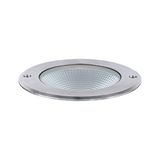 Rundes Einbauleuchten-Element aus gebürstetem Edelstahl mit strukturiertem Glas für LED-Beleuchtung