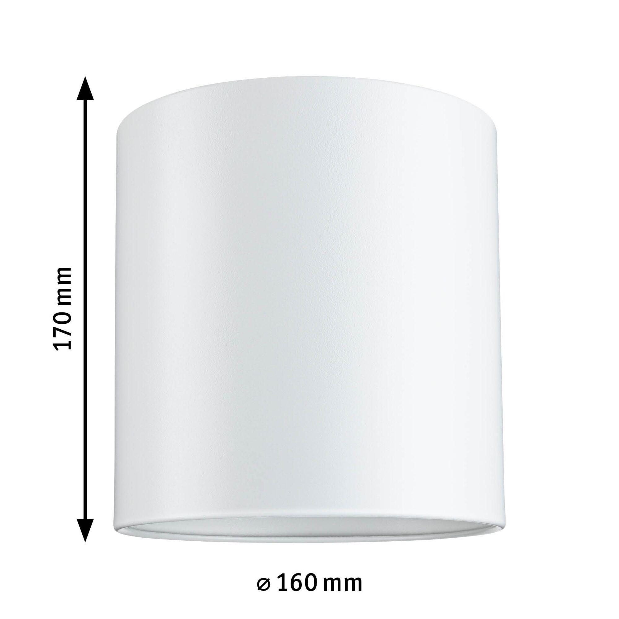 Hvid cylindrisk metalskærm med 170 mm højde og 160 mm diameter til belysning