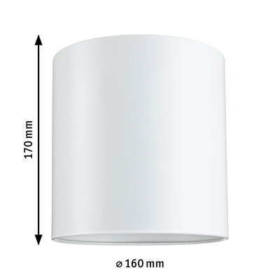 Hvid cylindrisk metalskærm med 170 mm højde og 160 mm diameter til belysning