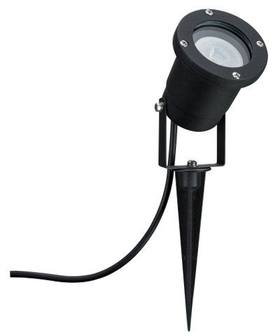 Zwarte metalen LED-tuinschijnwerper met grondpen en kabel voor buitenverlichting