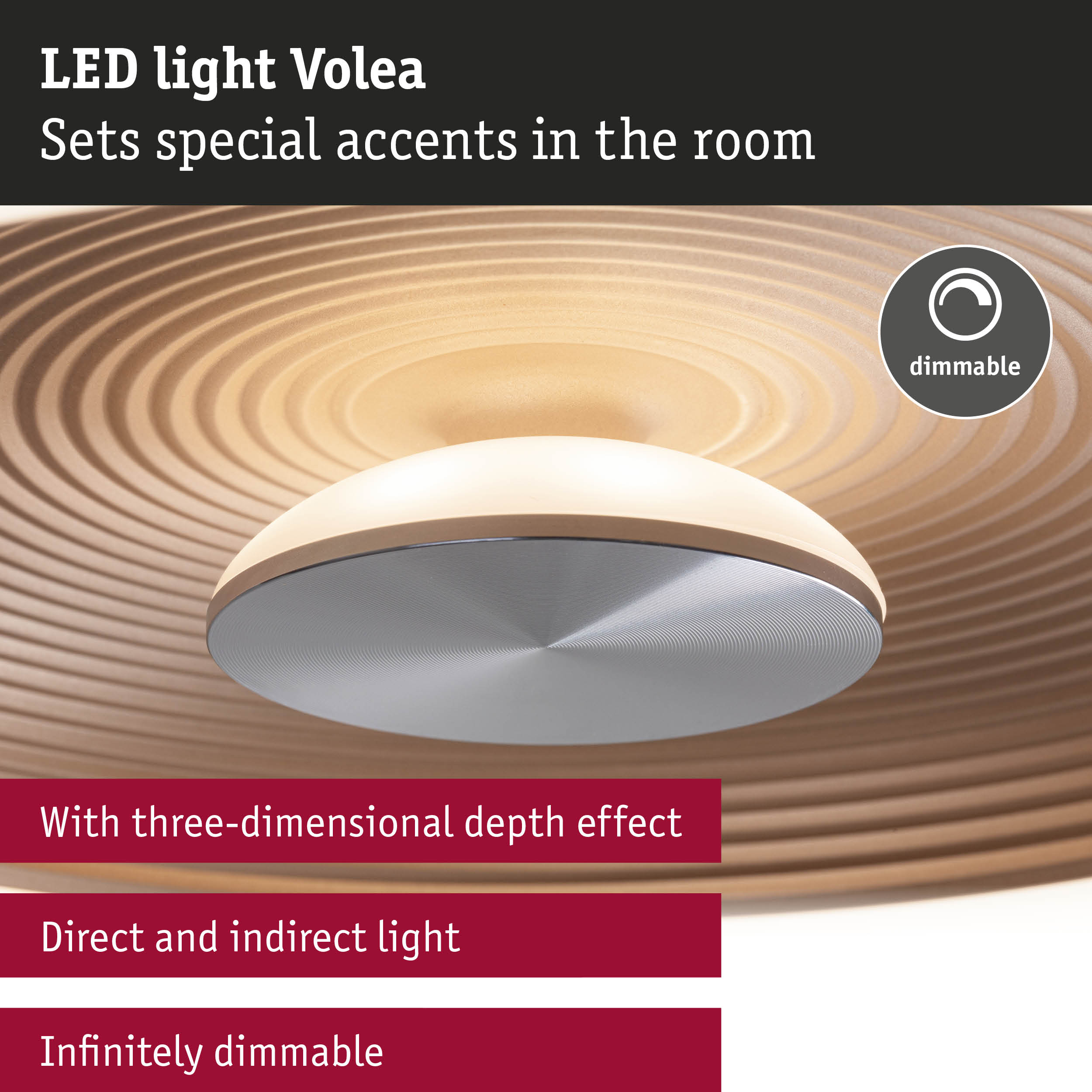 LED Ceiling light Volea 3000K 950lm 230V 3,5W / 13W dimmable Black/Gold/Silver