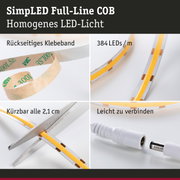 SimpLED Full-Line COB LED-Streifen mit rückseitigem Klebeband, 384 LEDs/m, kürzbar und leicht verbindbar